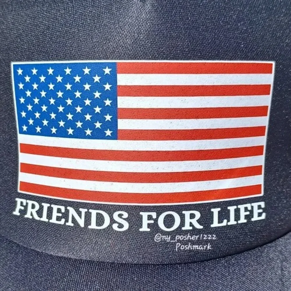 American Flag 𝐅𝐑𝐈𝐄𝐍𝐃𝐒 𝐅𝐎𝐑 𝐋𝐈𝐅𝐄 Trucker Mesh Cap Black